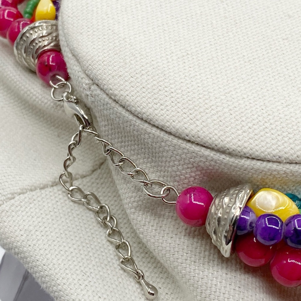 Colorful Multi-Strand Chunky Glass Beaded Necklace - Picture 6 of 7